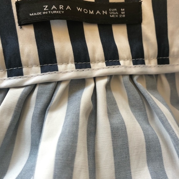 Zara Woman Navy White Striped Crisp Coastal Career Midi Skirt SZ M Cotton - Picture 5 of 6